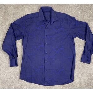 Bertigo Mens Shirt Large Black Floral Long Sleeve Button-Up Classic Y2K Casual